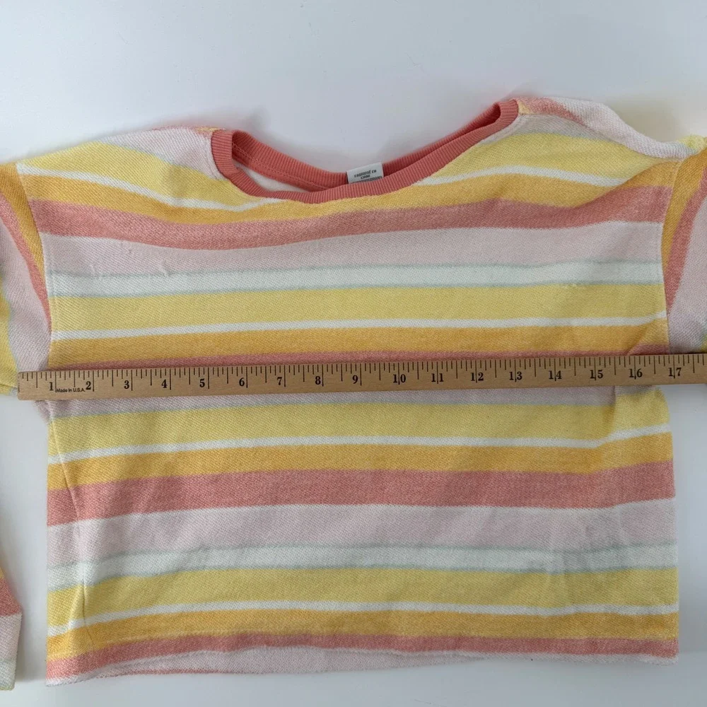 Haute Hippie Style Terry Cloth Lounge Set Striped Crop Top and Shorts Pink XS
